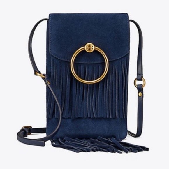 Tory Burch Handbags - Rare Tory Burch Farrah Suede Fringe Smartphone Crossbody - Navy - EUC!